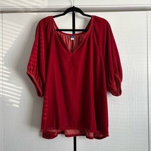 Old Navy Red Velvet Blouse with Puff Sleeves